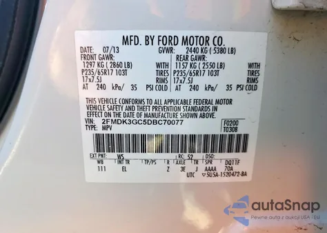 2013 Ford Edge Se z USA, uszkodzony, nr VIN 2FMDK3GC5DBC70077